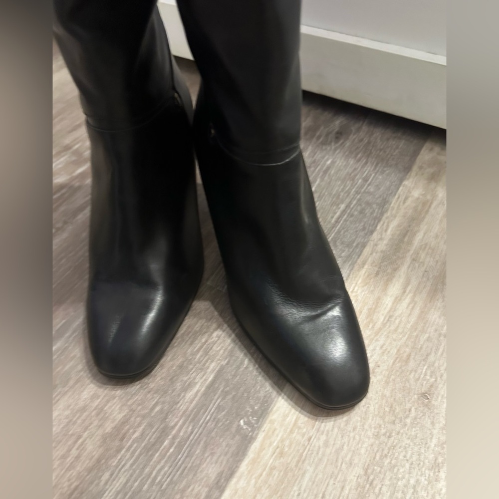 BALLY Black Leather Heeled Knee High Boots Equestrian Logo are a size 10. - Picture 8 of 11